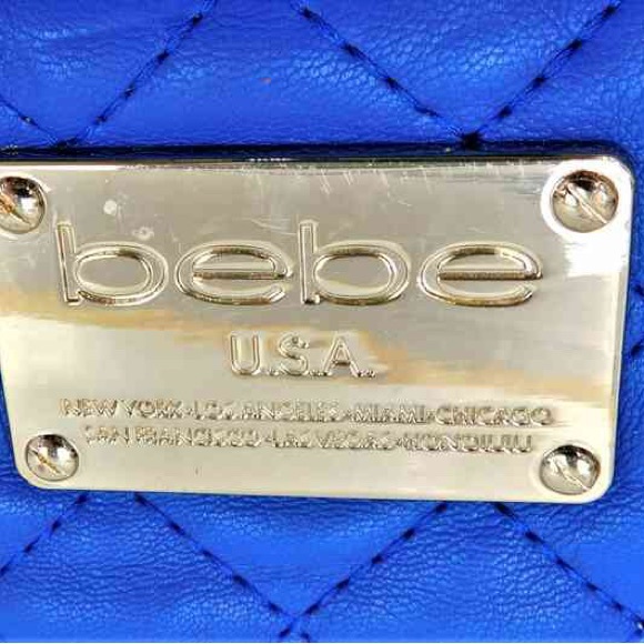 ❌SOLD❌BEBE Blue Faux Leather Gold Zipper Adjustable Backpack - Picture 5 of 9